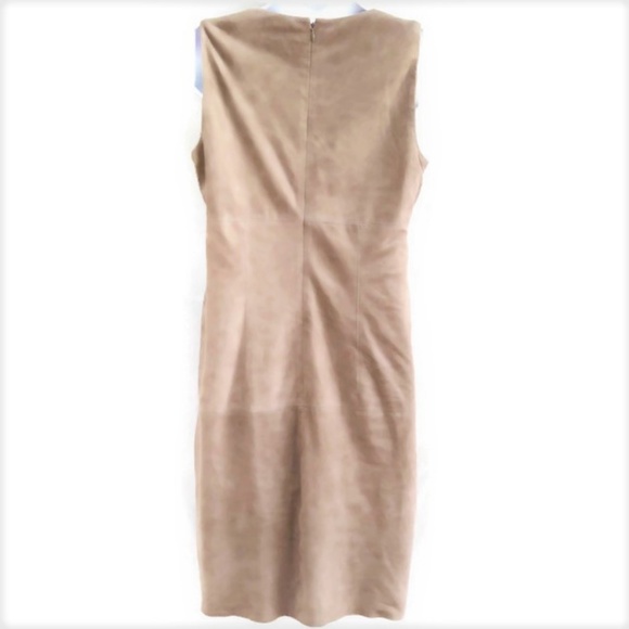 W by Worth Genuine Tan Suede Leather Sheath Dress Chain Zip Pockets Lined XS - Picture 3 of 8